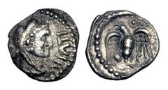 CELTIC BRITAIN, Catuvellauni. Epaticcus, 35-43 AD. AR Unit (1.22 gm). Bust of Herakles wearing lion-skin / Eagle standing with spread wings. S.356. Toned VF+.