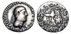 BAKTRIAN KINGDOM. Apollodotos II, 80-65 BC. AR Drachm (2.19 gm). Diademed bust right / Athena advancing left. SNG.ANS.1544. Toned VF. Scarce.