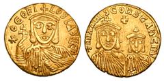 BYZANTINE EMPIRE. Theophilos, 829-842 AD. Gold Solidus (4.37 gm) of Constantinople. Crowned bust facing / Crowned busts of Michael II & Constantine. S.1653. VF+. Scarce.