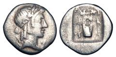Greek LYCIA, Lycian League, Masicytos. After 168 BC. AR Hemidrachm (1.68 gm). Laureate head of Apollo / Lyre in shallow incuse square. Tr.150. Toned Fine+.