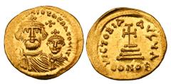 Byzantine BYZANTINE EMPIRE. Heraklios, 610-641 AD. Gold Solidus (4.47 gm) of Constantinople. Crowned facing busts of emperor & son / Cross on four steps. S.738. Near Mint.