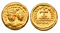 Byzantine BYZANTINE EMPIRE. Heraclius, 610-641 AD. Gold Solidus (4.49 gm) of Carthage, yr 6 = 617/618. Emperor and Heraclius Constantine / Cross on two steps. S.867. VF+. Scarce.