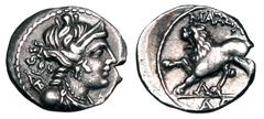 Greek Coins GAUL, Massalia. 210-49 BC. AR Drachm (2.75 gm). Head of Artemis / Lion walking. SNG.Cop.779. Toned aXF.