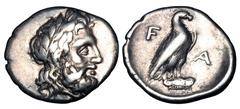 Greek Coins ELIS, Olympia. 360-323 BC. AR Hemidrachm (2.70 gm). Laureate head of Zeus / Eagle standing on column, F - A. Selt.Group.G. BCD.141. BNC.83. Toned VF.