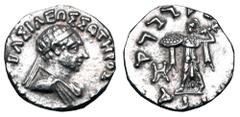 Eastern Greek Coins BAKTRIAN KINGDOM. Menander I Soter, 155-130 BC. AR Drachm (2.34 gm). Diademed bust / Athena standing with thunderbolt and shield. SNG.ANS.822. aXF.
