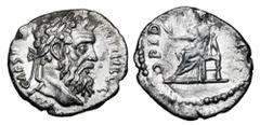 Roman Imperial Coins PERTINAX, January-March, 193 AD. AR Denarius (2.81 gm). Laureate head / Ops seated holding grain ears. RIC.8a. (R2). Toned aXF. Very Rare. Bold bust.