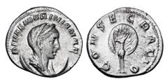 Roman Imperial Coins MARINIANA, wife of Valerian, d. 253 AD. AR Antoninianus (4.09 gm). Veiled bust on crescent / Peacock with tail in splendour. RIC.3(S). aXF Scarce.