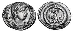 Roman Imperial Coins JOVIAN, 363-364 AD. AR Siliqua (1.60 gm) of Arelate. Diademed draped cuirassed bust / VOT X MVLT XX in wreath. RIC.330c (R2). Toned aXF. Rare. ex E. Harptree hoard.