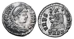 Roman Imperial Coins GRATIAN, 367-383 AD. AR Siliqua (1.97 gm) of Trier, 375-379. Diademed draped cuirassed bust / Roma seated on cuirass holding Victory and sceptre. RIC.46b.1. Toned XF, hoard patina