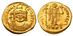 Byzantine Coins BYZANTINE EMPIRE. Maurice Tiberios, 583-602 AD. Gold Solidus (4.50 gm) of Antioch. Crowned bust facing / Angel standing. S.524. XF.