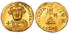 Byzantine Coins BYZANTINE EMPIRE. Constans II, 641-668 AD. Gold Solidus (4.39 gm) of Constantinople. Crowned bearded bust facing / Cross on three steps. S.951. Near Mint, minor weak spot in legend.