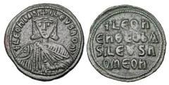 Byzantine Coins BYZANTINE EMPIRE. Leo VI, 886-912 AD. Æ Follis (7.52 gm) of Constantinople. Crowned facing bust / Legend. S.1729. aXF, green patina. Scarce. ex Hoffman collection.