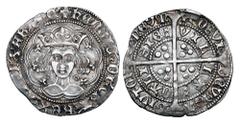 World Coins - Medieval (pre-1500) ENGLAND. Henry VI, 1422-1461 AD. AR Groat (3.64 gm) annulet issue of Calais, mm Pierced Cross 1422-1427 AD. Crowned young bust facing in tressure / Long cross. S.1836