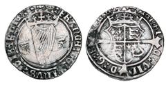 World Coins - Medieval (pre-1500) IRELAND. Henry VIII, 1509-1547 AD, and Anne Boleyn. AR Groat (2.34 gm), 1st Harp issue, i. m. crown, 1534/5. Crowned shield of arms on long cross / Crowned harp divid