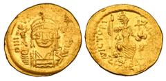 Byzantine BYZANTINE EMPIRE. Justin II, 565-578 AD. Gold Solidus (4.49 gm) of Constantinople. Crowned facing bust holding Victory/ Constantinopolis seated holding sceptre and orb. S.345. Uneven aXF.