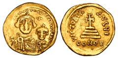Byzantine BYZANTINE EMPIRE. Heraklios, 610-641 AD. Gold Solidus (4.48 gm) of Constantinople. Crowned facing busts of emperor & son / Cross on three steps. S.738. VF.