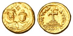 Byzantine BYZANTINE EMPIRE. Heraclius, 610-641 AD. Gold Solidus (4.47 gm) of Carthage, yr 4 = 615/616. Emperor and Heraclius Constantine / Cross on two steps. S.867. VF+. Scarce.
