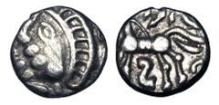 Celtic Coins CELTIC BRITAIN, Atrebates. Commius, 50-25 BC. AR Unit (1.13 gm). Celticized head with "ladder" headdress / Horse prancing. BMC.739. Toned VF.