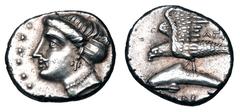 Greek Coins PAPHLAGONIA, Sinope. 410-350 BC. AR Drachm (4.98 gm). Head of nymph / Eagle on dolphin. SNG.BM.1420. Toned XF.
