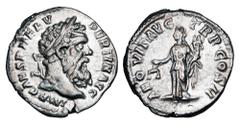 Roman Imperial Coins PERTINAX, 193 AD. AR Denarius (3.25 gm). Laureate head / Aequitas standing holding scales and cornucopiae. RSC.2. RIC.1a.(R2). Toned aXF. Good metal, large planchet.