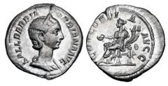 Roman Imperial Coins ORBIANA, wife of Severus Alexander, 222-235 AD. AR Denarius (3.25 gm), 225 AD. Draped bust / Concordia seated holding patera and cornucopiae. RIC.319(S). RSC.1. Toned aXF.