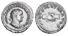 Roman Imperial Coins BALBINUS, 238 AD. AR Antoninianus (4.46 gm). Radiate draped bust / Clasped hands. RIC.11. Toned aXF. Rare.