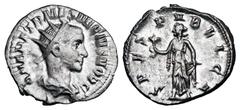 Roman Imperial Coins HERENNIUS ETRUSCUS, 251 AD. AR Antoninianus (4.28 gm) as Caesar. Radiate draped bust / Spes standing holding flower. RIC.149. RSC.38. Near Mint. Scarce.