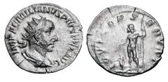Roman Imperial Coins AEMILIAN, 253 AD. AR Antoninianus (2.56 gm) of Rome. Radiate draped bust / Jupiter standing holding thunderbolt and sceptre, emperor at left. RSC.16. RIC.4(R). Toned VF+. Rare.