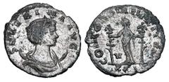 Roman Imperial Coins SEVERINA, wife of Aurelian, 270-275 AD. Silvered Æ Antoninianus (3.39 gm) of Rome, 274/5 AD. Diademed and draped bust on crescent / Concordia standing holding two standards. RIC.4