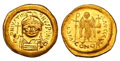 Byzantine Coins BYZANTINE EMPIRE. Justinian I, 527-565 AD. Gold Solidus (4.38 gm) of Constantinople. Crowned bust facing / Angel standing. S.140. Mint.