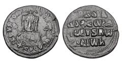 Byzantine Coins BYZANTINE EMPIRE. Constantine VII and Romanus I, 920-944 AD. Æ Follis (7.42 gm). Crowned and draped bust of Romanus facing, holding akakia and orb / Inscription. S.1760. VF, black pati