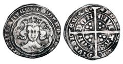 World Coins - Medieval (pre-1500) ENGLAND. Edward III, 1327-1377 AD. AR Groat (4.40 gm) of London. Pre-Treaty Period. Series F (1356), i. m. Crown (1356). Crowned bust facing in tressure / Long cross 