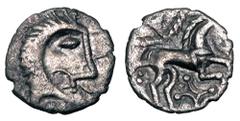 Celtic CELTIC BRITAIN, Iceni. Queen Boudicca, 61 AD. AR Unit (0.94 gm), Icenian class O. Celticized head / Celticized horse. S.434. vArd.790. Toned VF+.