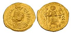 Byzantine BYZANTINE EMPIRE. Maurice Tiberios, 583-602 AD. Gold Solidus (4.07 gm) of Constantinople. Crowned bust facing / Angel standing. S.478. aXF.