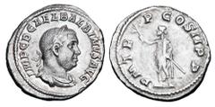 Roman Imperial Coins BALBINUS, 238 AD. AR Denarius (3.05 gm). Laureate bust / Balbinus standing left with branch and parazonium. RSC.20. RIC.5(S). Toned VF+. Rare.