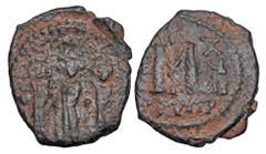 Byzantine Coins BYZANTINE EMPIRE. Heraklios, 610-641 AD. Æ Follis (5.78 gm) of Cyprus. Heraklios standing between Martina & son. S.849. VF. Scarce.