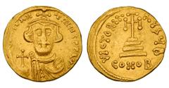 Byzantine Coins BYZANTINE EMPIRE. Constans II, 641-668 AD. Gold Solidus (4.34 gm) of Constantinople. Crowned & bearded bust facing / Large cross on three steps. S.956. VF+.