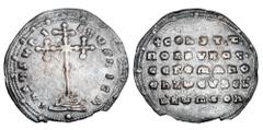 Byzantine Coins BYZANTINE EMPIRE. Constantine VII and Romanos II, 945-959 AD. AR Miliaresion (1.66 gm) of Constantinople. Large cross / Legend. S.1757. Toned VF+, edge chip.