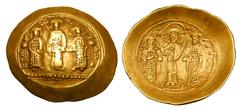 Byzantine Coins BYZANTINE EMPIRE. Romanos IV, 1068-1071 AD. Gold Histamenon Nomisma (4.30 gm) of Constantinople. Three emperors standing / Christ blessing Romanos & Eudocia. S.1860. aXF. Scarce.