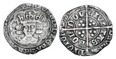 World Coins - Medieval (pre-1500) ENGLAND. Richard III, 1383-1385 AD. AR Groat (2.60 gm), London, i. m. Sun/Rose 1. Crowned bust facing in tressure / Long cross with three pellets in each angle. S.215