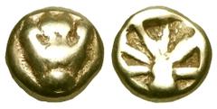 Greek IONIA or LYDIA, 575-560 BC Electrum 1/24 Stater (0.54 gm). Lion's paw / Incuse punch with raised linear design. Mit.ATEC.125 (Ephesos). Rosen.285 (Lydia). VF.