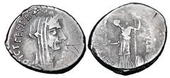 Roman Republican and Imperatorial JULIUS CAESAR, died March 15, 44 BC. AR Denarius (4.30 gm), 44 BC as Perpetual Dictator. Laureate and veiled head of Caesar / Venus standing holding Victory and scept