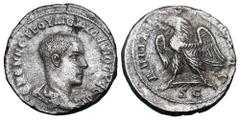 Roman Provincial Coins SYRIA, Antioch. Herennius Etruscus, 251 AD. Billon Tetradrachm (11.61 gm). Draped bare headed bust, four pellets below / Eagle on thunderbolt right. Prieur.635v. Toned VF+. Rare