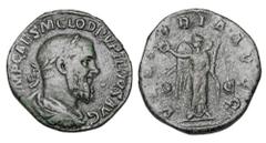 Roman Imperial Coins PUPIENUS, 238 AD. Æ Sestertius (18.40 gm). Laureate draped bust / Pax seated holding branch and sceptre. RIC.22a. Choice VF, green patina. Rare.