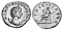 Roman Imperial Coins HERENNIA ETRUSCILLA, wife of Decius, 249-251 AD. AR Antoninianus (3.54 gm). Diademed bust on crescent / Pudicitia seated holding sceptre. RIC.59b. XF, typical weak rev.