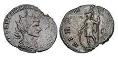 Roman Imperial Coins QUINTILLUS, 270 AD. Æ Antoninianus (2.32 gm) of Rome. Radiate draped bust / Virtus standing holding spear and shield. RIC.35. Uneven VF+, dark brown patina.