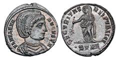 Roman Imperial Coins HELENA, mother of Constantine I, 307-337 AD. Æ Follis (2.73 gm) of Trier, 327/8. Diademed draped bust / Securitas standing holding branch. RIC.508. Mint, brown patina.