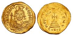 Byzantine Coins BYZANTINE EMPIRE. Heraklios, 610-641 AD. Gold Solidus (4.35 gm) of Constantinople. Crowned bust facing / Cross on four steps. S.731. XF, some doubling. Scarce.