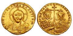 Byzantine Coins BYZANTINE EMPIRE. Constantine VII, 945-959 AD. Gold Solidus (4.40 gm) of Constantinople. Facing bust of Christ / Facing busts of emperors. S.1751. aXF. Scarce. ex Prue Fitts collection