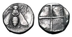 Greek Coins IONIA, Ephesos. 340-330 BC. AR Drachm (3.08 gm). Bee / Quadripartite incuse square. SNG.Kayhan.245. Toned VF. Scarce